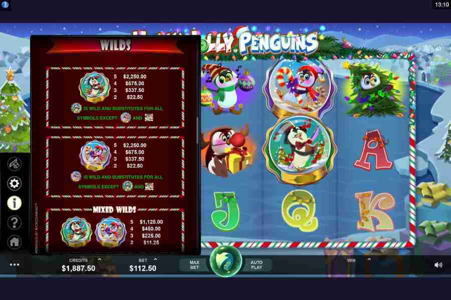 Holly Jolly Penguins Wild Symbol Paytable