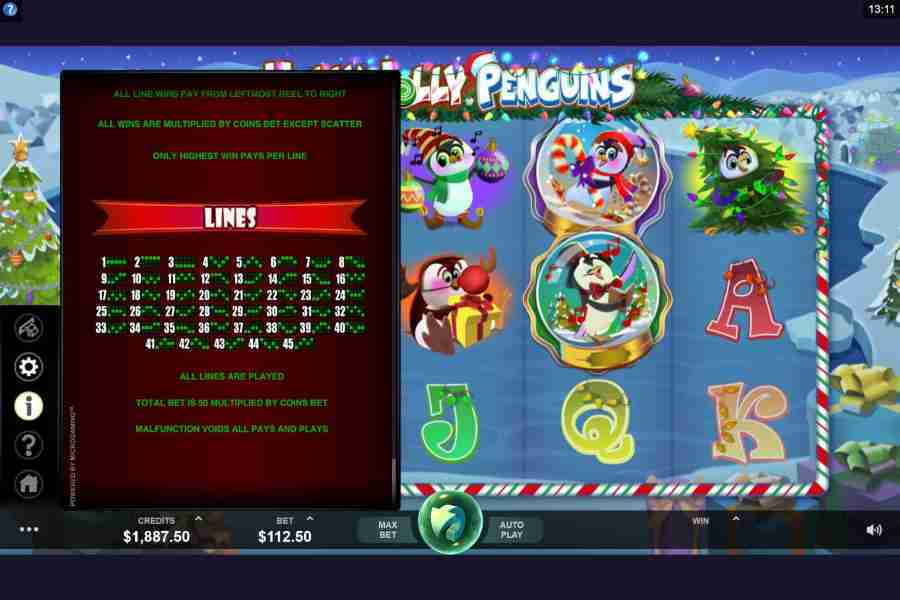 Holly Jolly Penguins Winning Pay lines