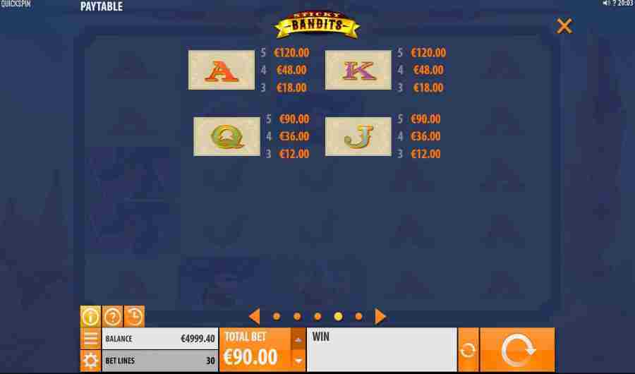 Sticky Bandits Card Symbols Pay table