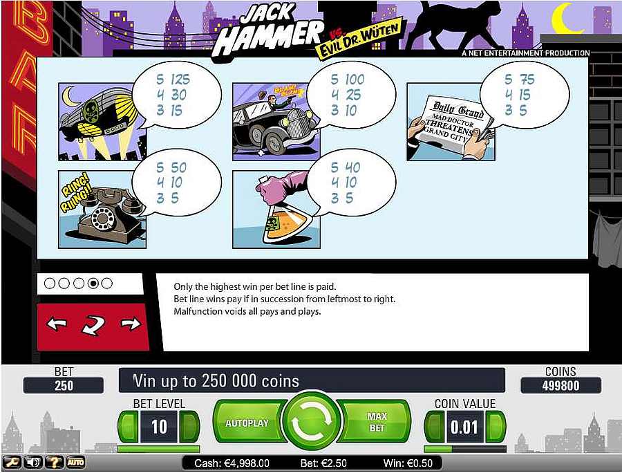 Jack Hammer Paytable 2