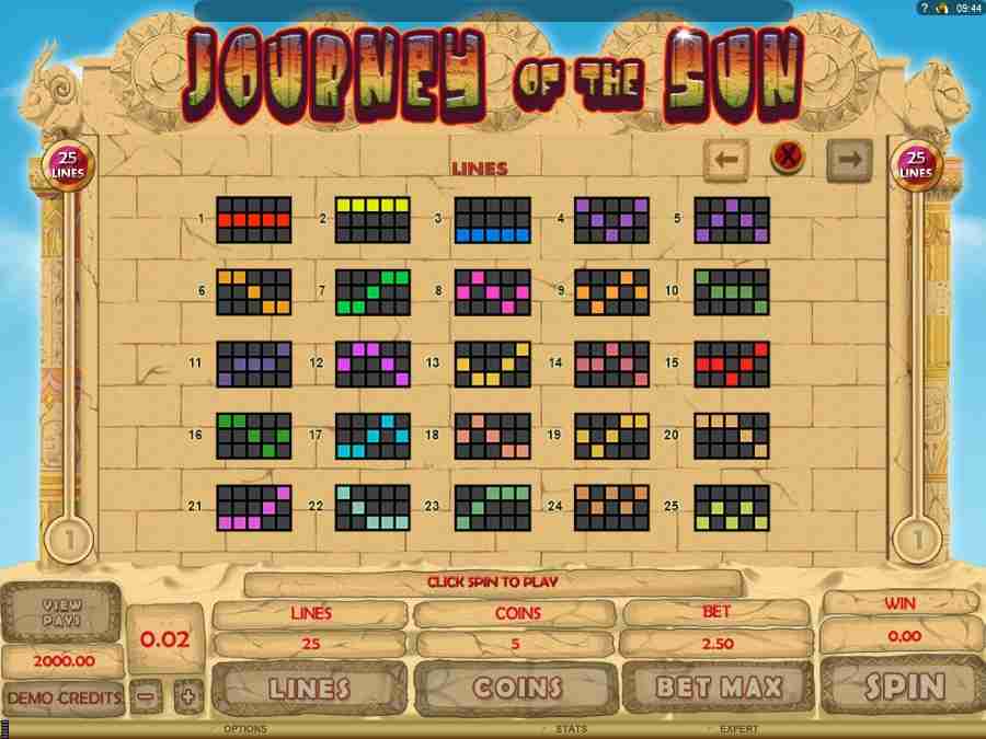 Winning Paylines Journey of the Sun