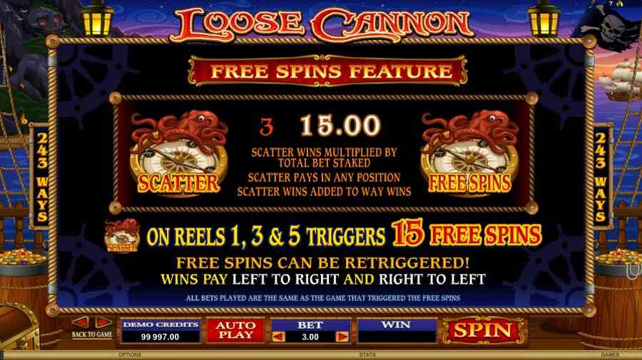 Loose Cannon Free Spins Feature