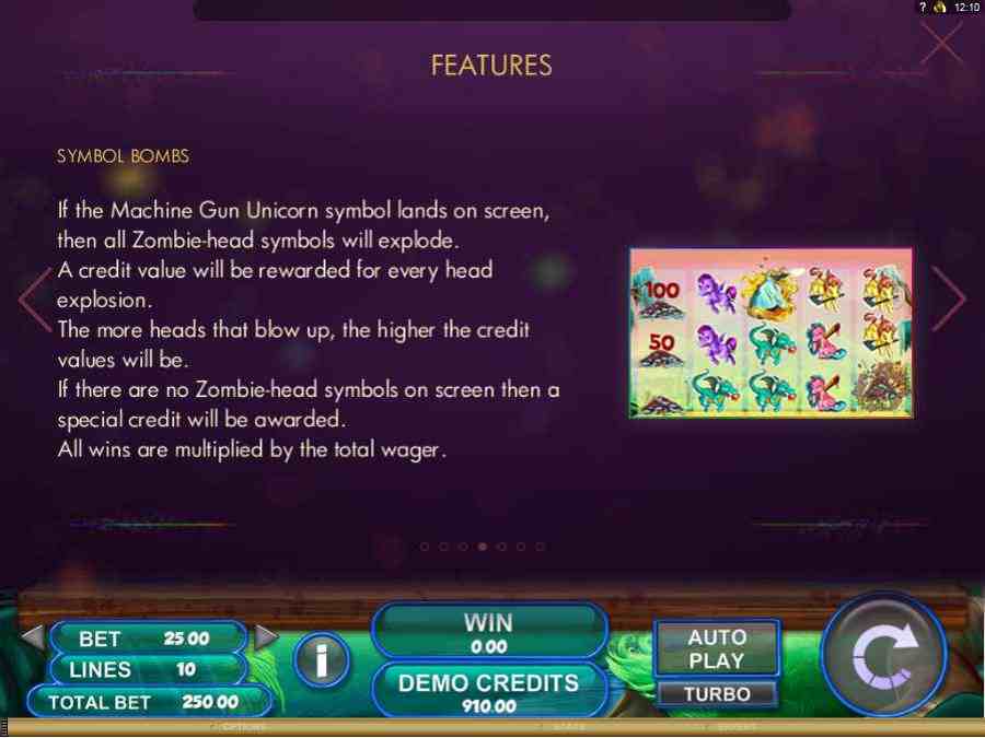 Symbols Bombs Features Machine Gun Unicorn
