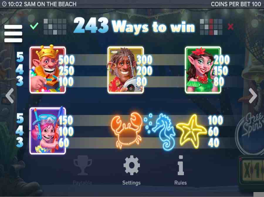 Sam On The Beach 243 Ways to Win Screen