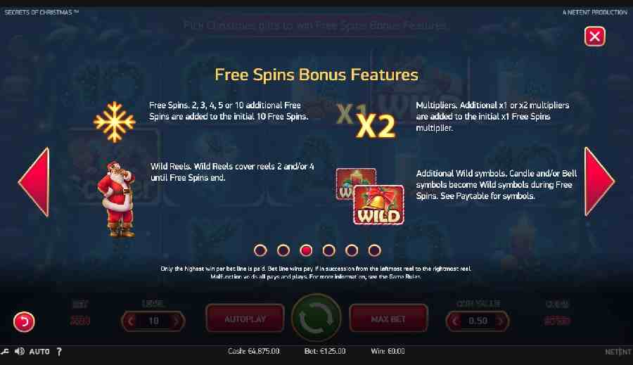 Secrets of Christmas Free Spins Bonus Feature Screen