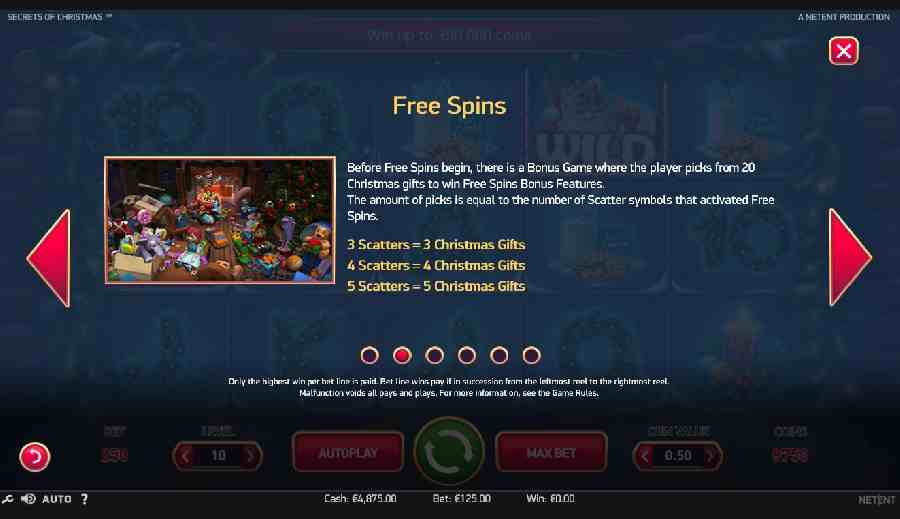 Secrets of Christmas Free Spins Value Screen