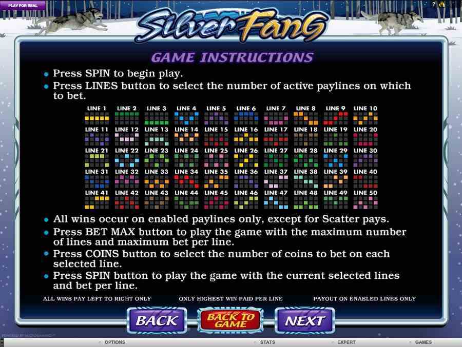 Silver Fang Winning Pay table