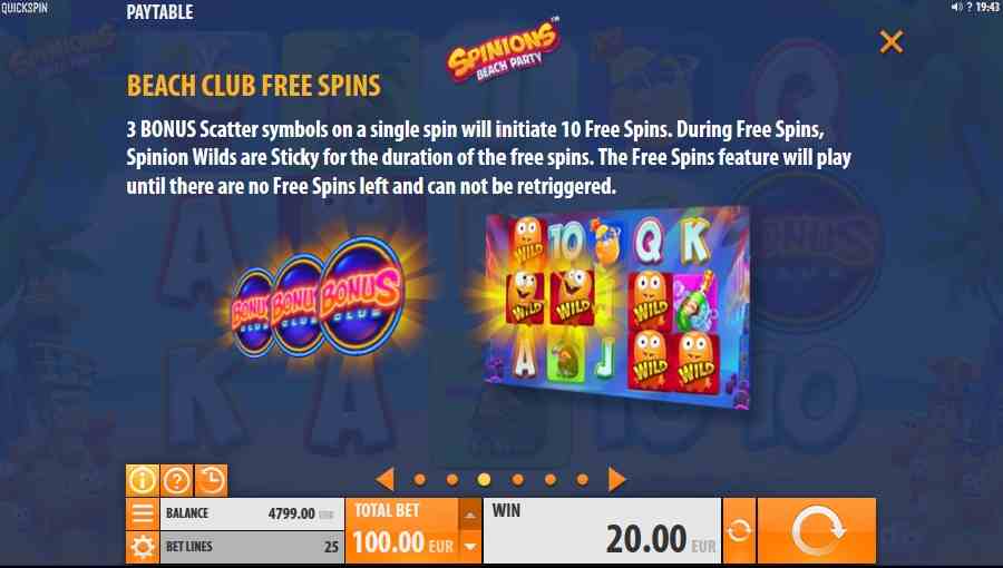 Spinions Beach Club Free Spins Feature