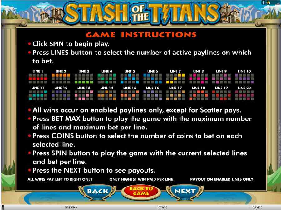 Stash of the titans Winning Pay Lines