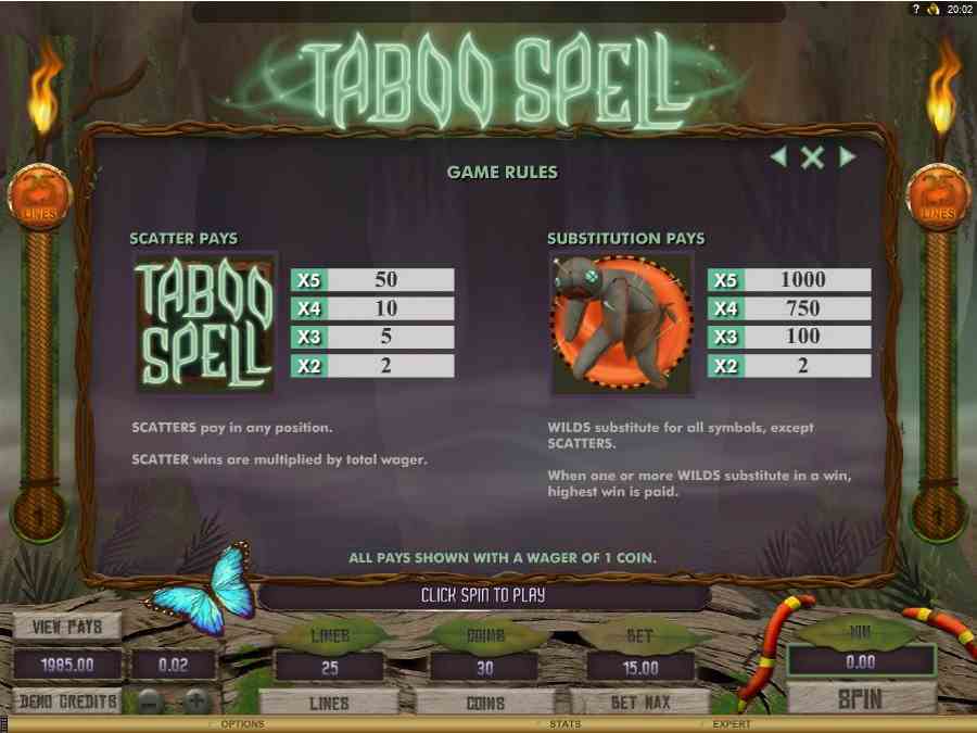 Taboo Spell Bonus Features