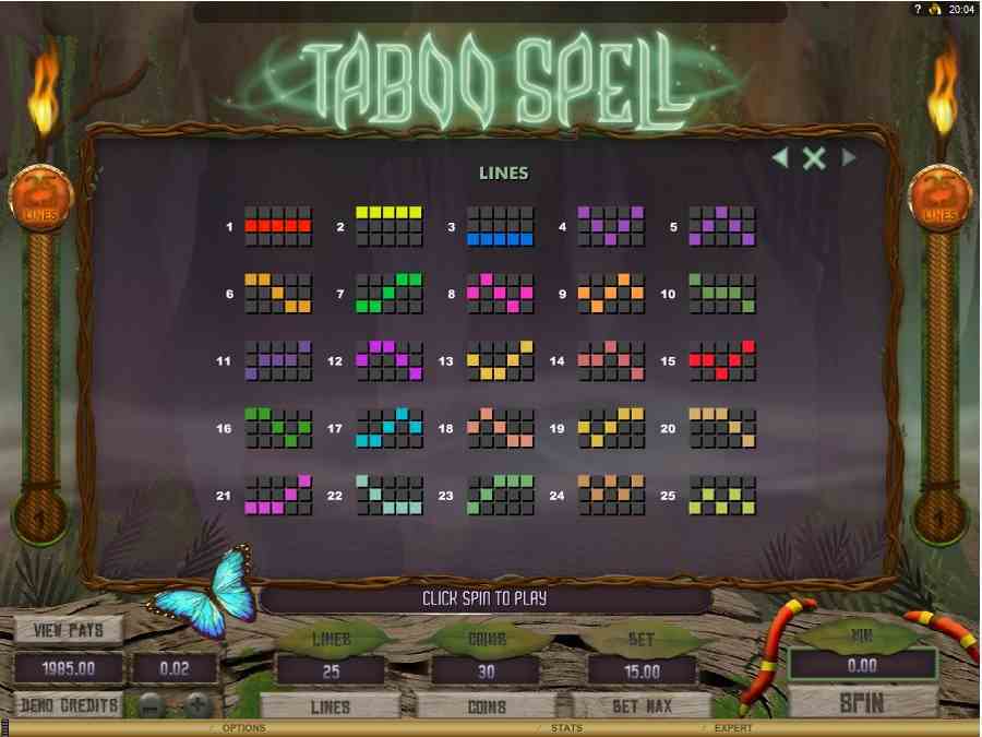 Taboo Spell Winning Pay Lines