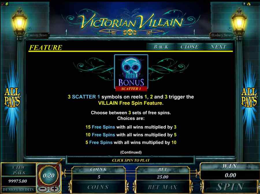 Victorian Villain Free Spins Feature