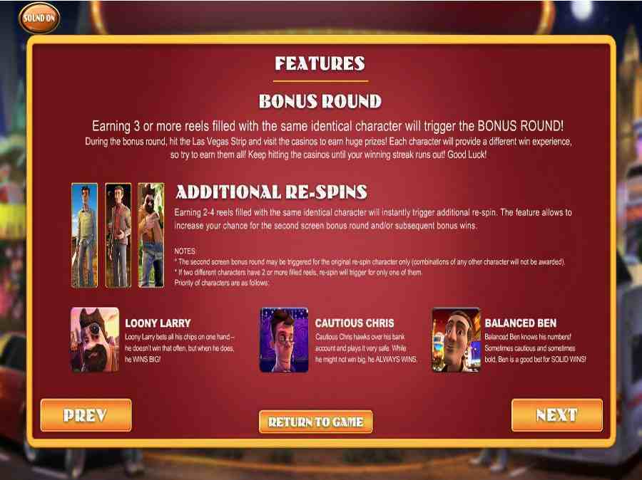 Weekend in Vegas Bonus Re-Spins Feature