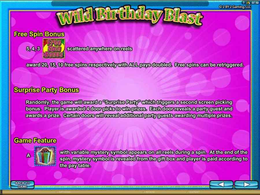 Wild birthday Blast Bonus Features