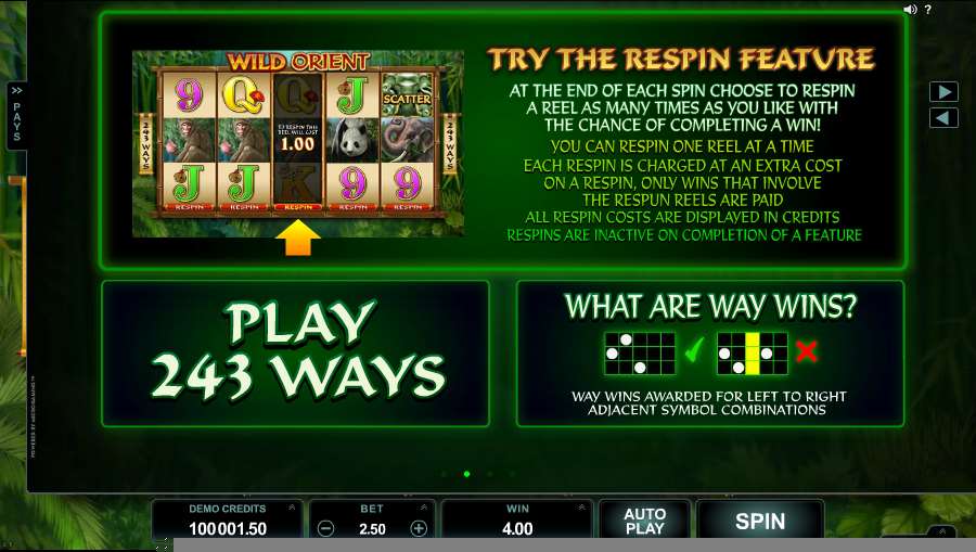 Wild Orient ReSpin Feature Screen