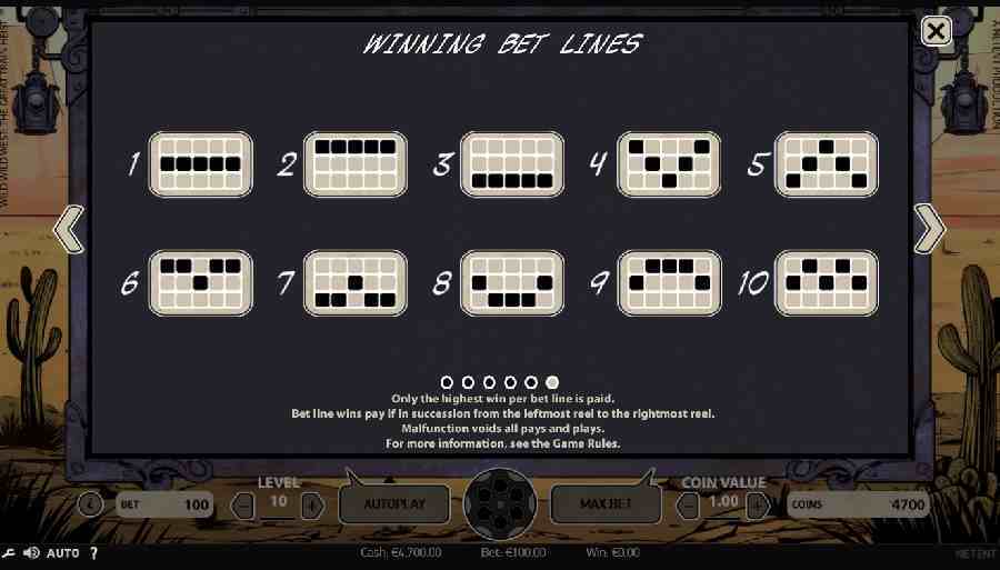 Wild Wild West Winning Pay table