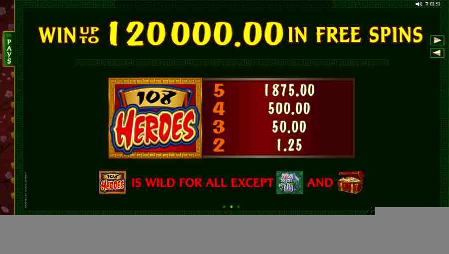 108 Heroes Wild Paytable