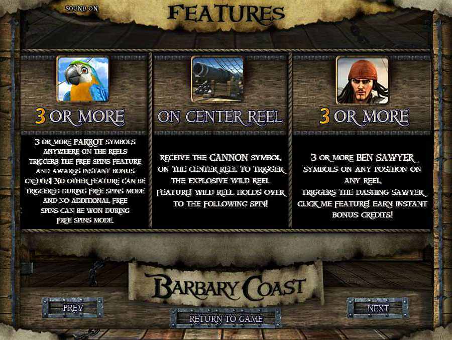 Barbary Coast Bonus Features
