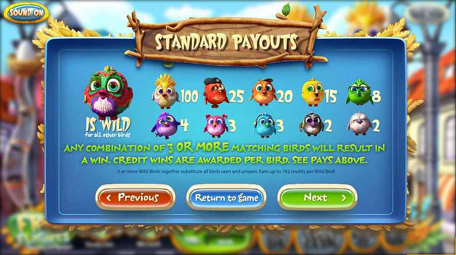 Birds Free Pay Table