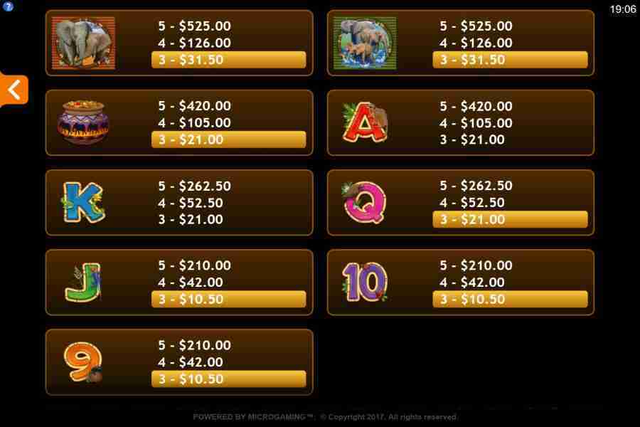 King Tusk Paytable Screenshot