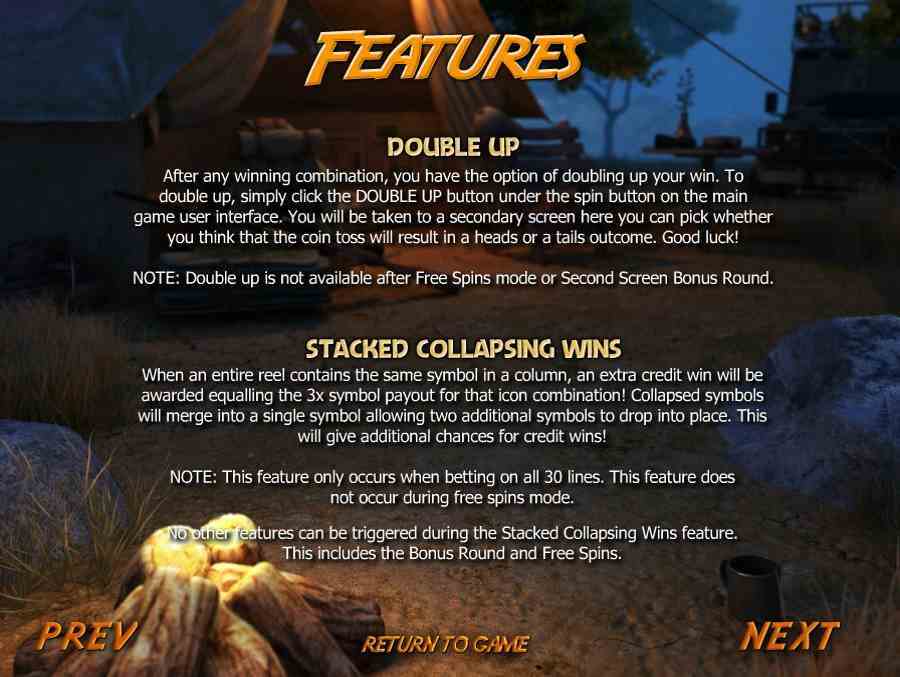 Safari Sam Features Screen