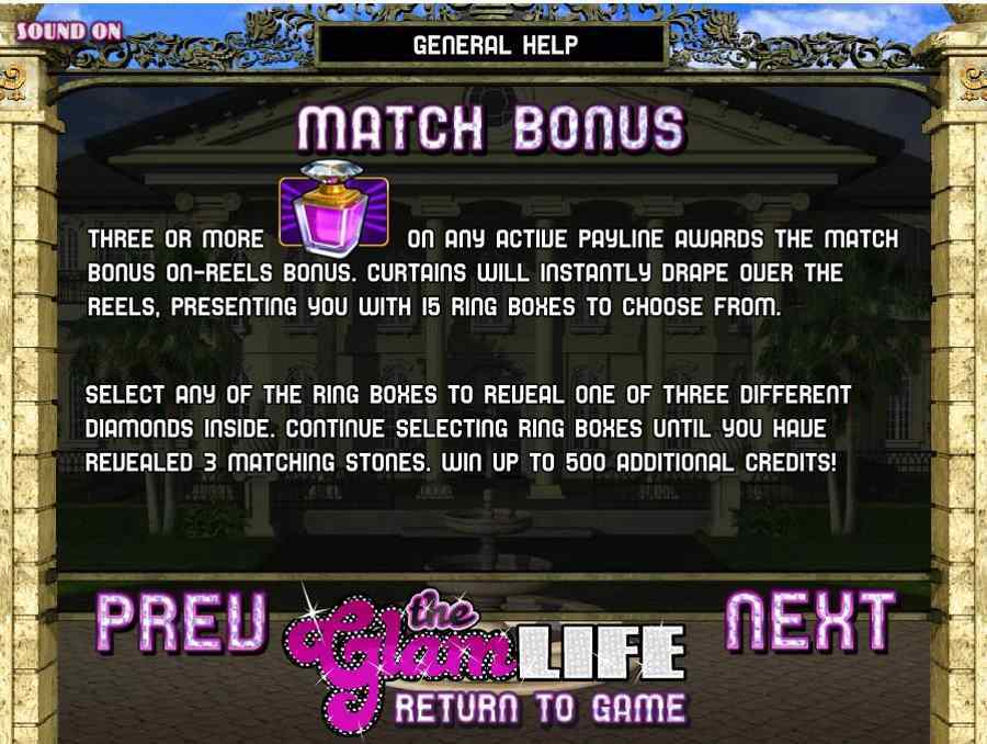The Glam life Match Bonus Feature