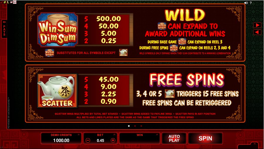 Win Sum Dim Sum Wild Free Spins Table
