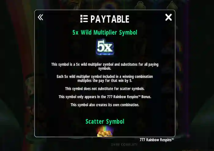 777 rainbow Respins 5x Wild Symbols