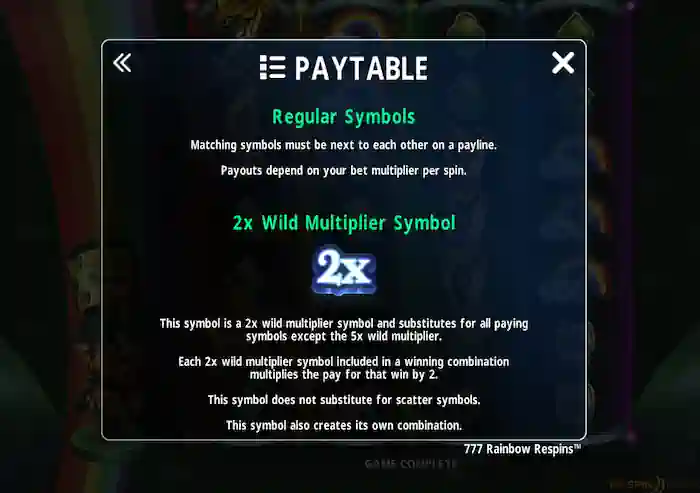 777 rainbow Respins Regular Symbols