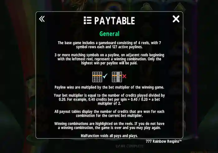 777 rainbow Respins Rules