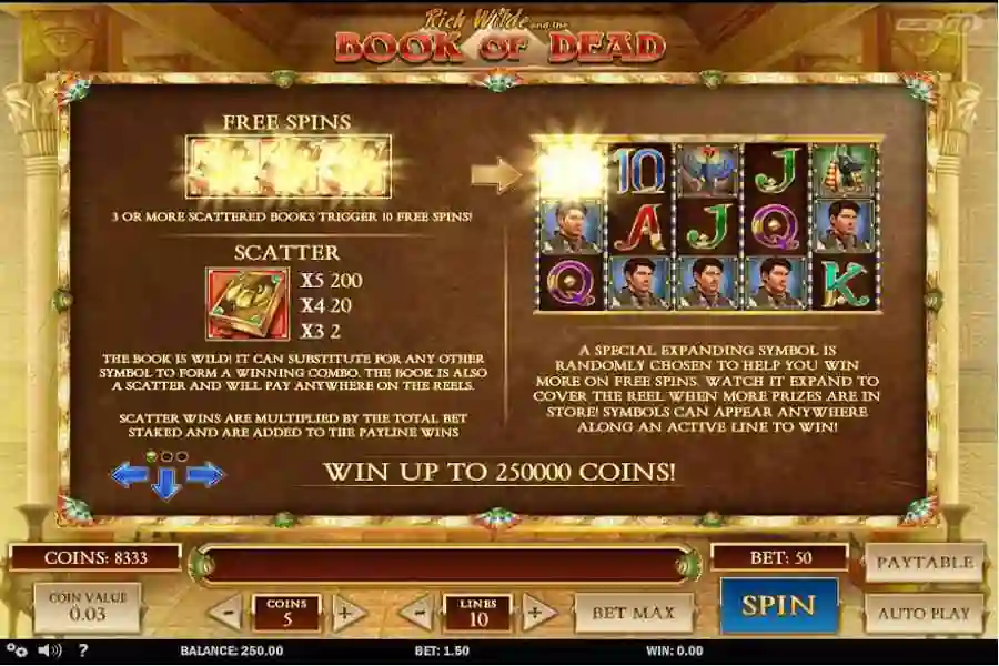 Book of dead Free Spins, Scatter