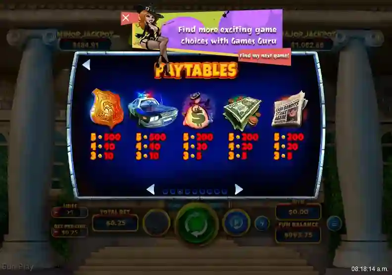 Cash Bandit 3 Symbols pay table