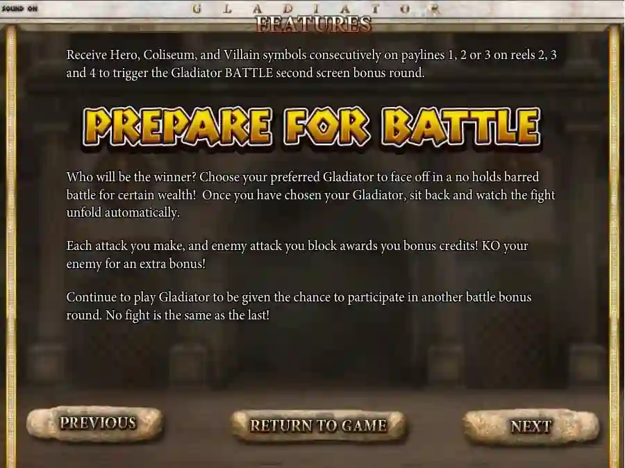 Gladiator Prepare for battle feature