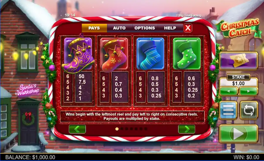 Christmas Catch Cards Symbols Paytable