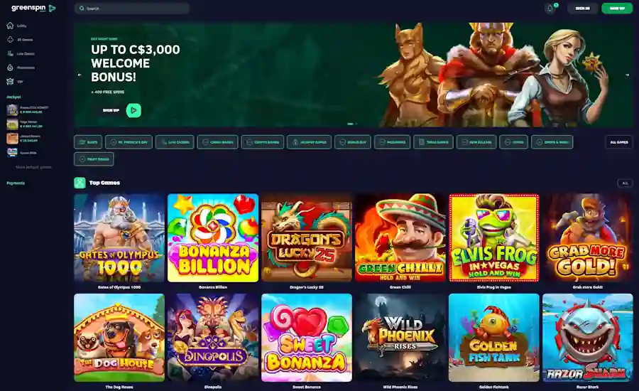 GreenSpin Casino Screenshot