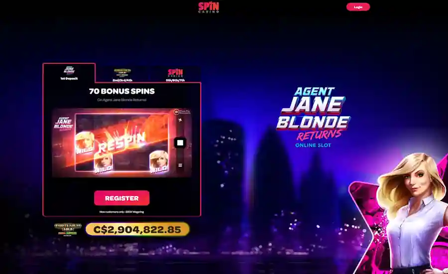 Spin Casino 70 Free Spins Agent Jane Blonde