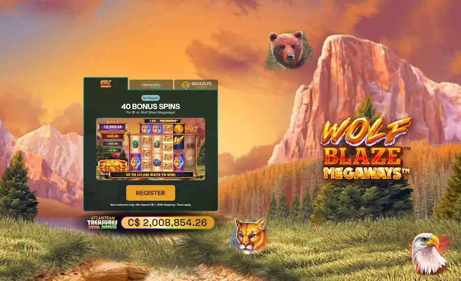 Grizzlys Quest Spins For $1 on Wolf Blaze Megaways!